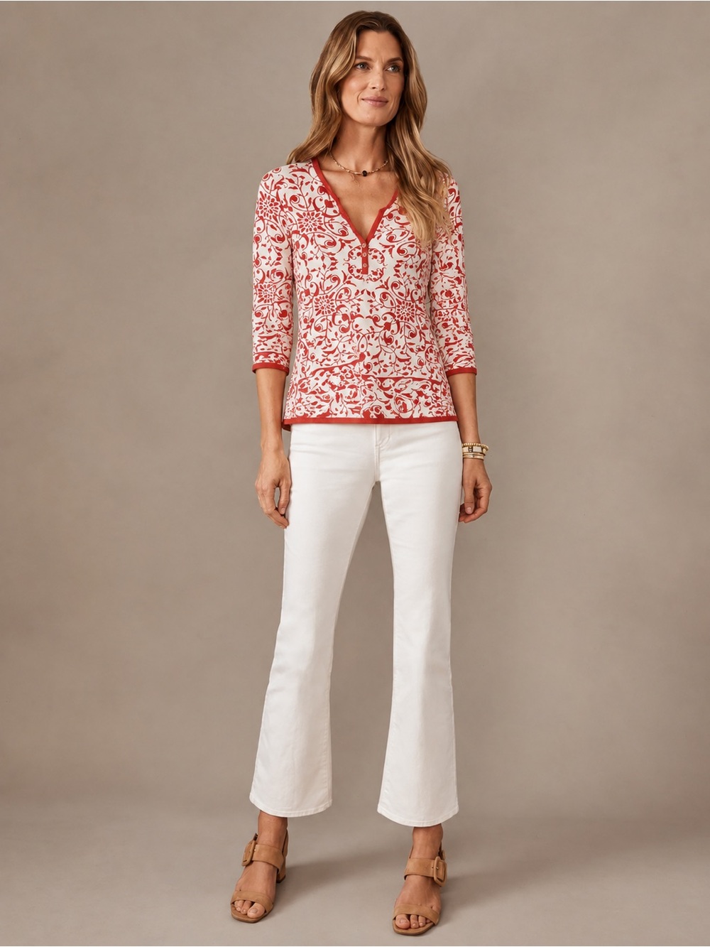 J. McLaughlin vibrant Catalina 3/4 sleeve clean beauty floral paisley botanical